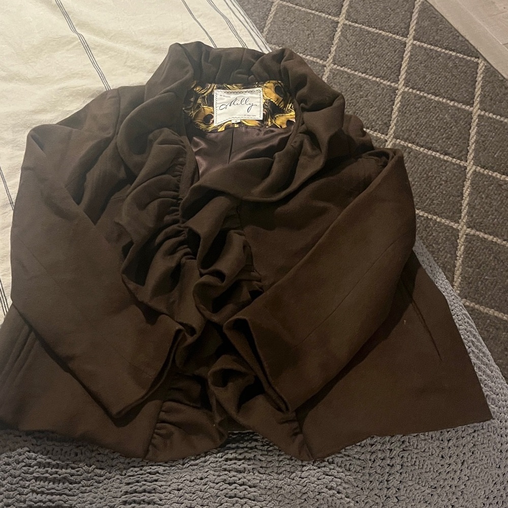 Milly Chocolate Ruffled Blazer (Size 2)
